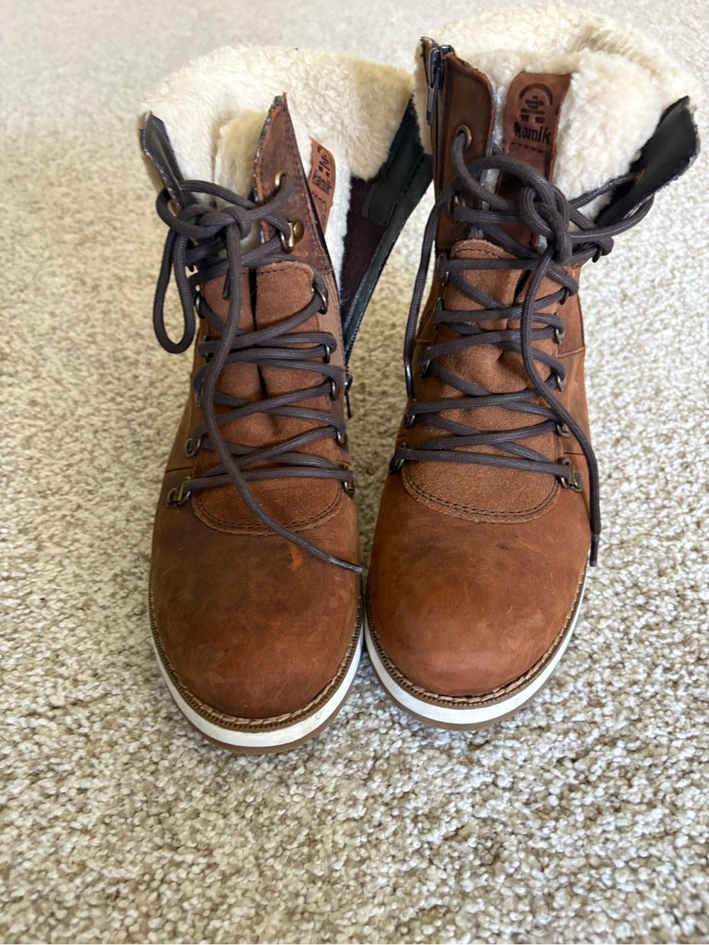 Kamik Chestnut Brown Suede Lace-Up Men's Winter Boots with Shearling Collar